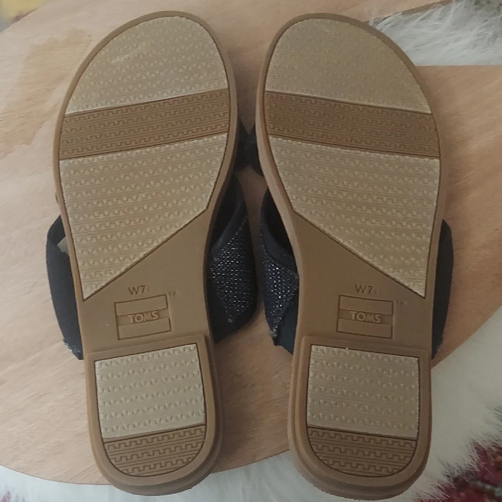 Toms Black & Brown Cross-Strap Slide Sandals Sz 7.5